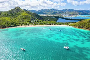 Aerial view by drone of Hermitage Bay and Caribbean Sea, Antigua, Antigua and Barbuda Aerial view by drone of Hermitage Bay and Caribbean Sea, Antigua, Antigua and Barbuda