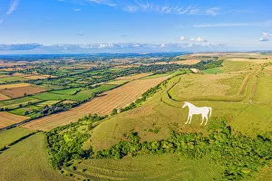 Aerial view of the famous White Horse below Bratton Camp Aerial view of the famous White Horse below Bratton Camp