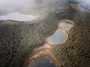 Portugal Collection: Aerial view of Lagoa Empadadas, Lagoa do Eguas and Lagoa Rasa lakes with low clouds