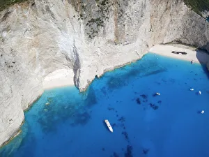 Aerial view of Navagio Beach and shipwreck at Smugglers Cove on the coast of Zakynthos Aerial view of Navagio Beach and shipwreck at Smugglers Cove on the coast of Zakynthos