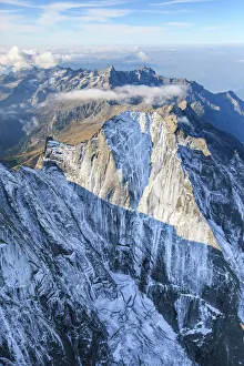 Aerial view of the north face of Piz Badile located between Masino and Bregaglia Valley Aerial view of the north face of Piz Badile located between Masino and Bregaglia Valley