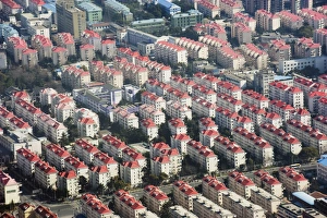 Aerial view of residential housing estate in Pudong area of Shanghai, China, Asia Aerial view of residential housing estate in Pudong area of Shanghai, China, Asia