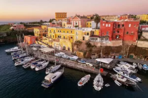 Images Dated 14th November 2022: Aerial view of the roman harbour of Ventotene at dawn, Pontine Islands, Latina province
