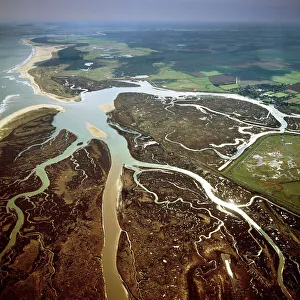 Aerial view of salt marsh at Burnham Overy Staithe, Norfolk, England, United Kingdom Aerial view of salt marsh at Burnham Overy Staithe, Norfolk, England, United Kingdom