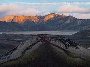 Iceland Collection: Aerial view taken by drone of little volcano in Landmannalaugar area on a summer day, Iceland