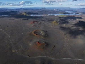 Iceland Collection: Aerial view taken by drone of natural landscape in Landmannaugar area on a summer day, Iceland