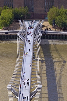 Aerial view of Tate Modern and Millennium Bridge, Bankside, taken from the Golden Galler of St Aerial view of Tate Modern and Millennium Bridge, Bankside, taken from the Golden Galler of St