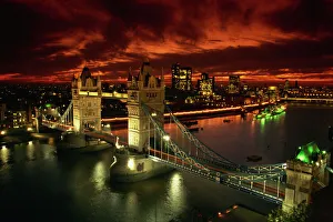 Prints of Aerial view over Tower Bridge, London, England, United Kingdom, Europe Bridge Prints: Tower Bridge London Aerial View Print