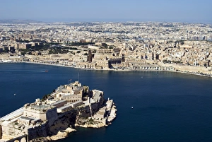 Aerial view of Valletta, Grand Harbour and St. Angel Fort in Vittoriosa or Birgu Aerial view of Valletta, Grand Harbour and St. Angel Fort in Vittoriosa or Birgu