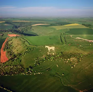 Aerial view of the Westbury White Horse and the Iron Age Bratton Camp Hill Fort Aerial view of the Westbury White Horse and the Iron Age Bratton Camp Hill Fort
