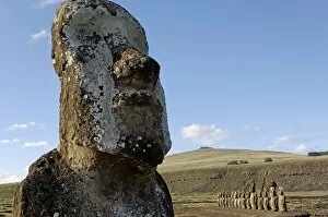 Ahu Tongariki Collection: Ahu Tongariki where 15 moai stand with their backs to the ocean, Easter Island