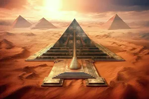 Egyptian Architecture History Prints: AI generated image of a Pyramids in the desert