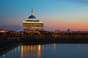 The Ak Orda, Presidential Palace of President Nursultan Nazarbayev at dawn, Astana, Kazakhstan, Central Asia, Asia The Ak Orda, Presidential Palace of President Nursultan Nazarbayev at dawn, Astana, Kazakhstan, Central Asia, Asia