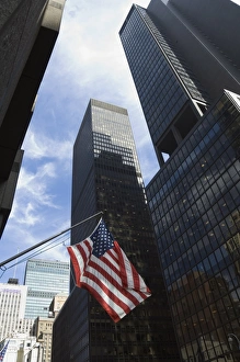 Manhattan Skyline USA Prints: American flag