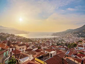 Samos Island Greece Prints: Ano Vathy at sunset, elevated view