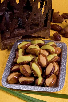 Arabic food, dates stuffed with almonds paste, Middle East Arabic food, dates stuffed with almonds paste, Middle East