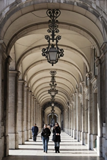 European Capital Cities Landmarks Prints: Arcade on Praca do Comercio, Baixa, Lisbon, Portugal, Europe
