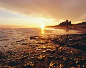 Bamburgh Castle at sunrise, Northumberland, England Bamburgh Castle at sunrise, Northumberland, England
