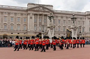 Band of the Scots Guards lead the procession from Buckingham Palace, Changing the Guard, London, England Band of the Scots Guards lead the procession from Buckingham Palace, Changing the Guard, London, England
