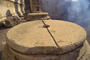 Baalbek Ruins Prints: Base for column with groove for lead casting, Baalbek, UNESCO World Heritage Site