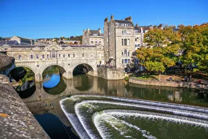 Prints of Bath Weir and Pulteney Bridge on the River Avon, Bath, UNESCO World Heritage Site, Somerset, England, United Kingdom, Europe Avon Prints: Bath Weir and Pulteney Bridge Print