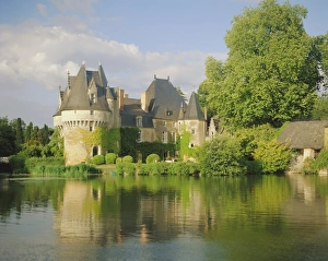 Loire Valley Chateau Prints: Bazouges Chateau and the River Loire at Sarthe, Pays de la Loire, Loire Valley