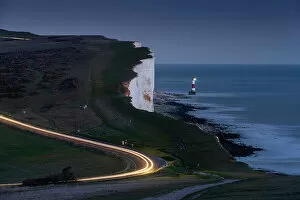 Images Dated 28th March 2023: Beachy Head Lighthouse and Beachy Head at night, near Eastbourne, South Downs National Park