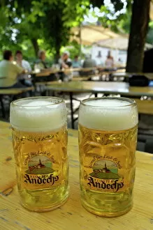 Andechs Collection: Beer steins in Andechs beer garden, brewed in the monastery, Andechs, near Munich