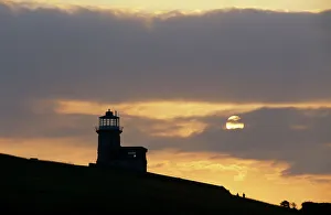 Belle Tout lighthouse on cliffs at sunset, near Birling Gap, East Sussex, England, United Kingdom, Europe Belle Tout lighthouse on cliffs at sunset, near Birling Gap, East Sussex, England, United Kingdom, Europe