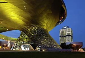 BMW Welt and Headquarters illuminated at night, Munich (Munchen), Bavaria BMW Welt and Headquarters illuminated at night, Munich (Munchen), Bavaria