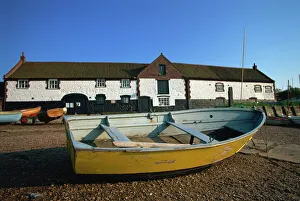 Prints of Boat and boathouse, Burnham Overy Staithe, Norfolk, England, United Kingdom, Europe Norfolk Prints: Boat and Boathouse Print, Norfolk Coastline