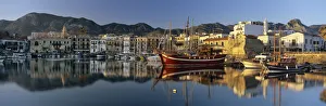 Europe Coastal Views Prints: The boat filled harbour and mountains with mirror reflection, Kyrenia (Girne)