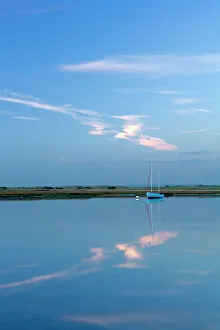 Boat moored at East Head, West Wittering, near Chichester, West Sussex Boat moored at East Head, West Wittering, near Chichester, West Sussex