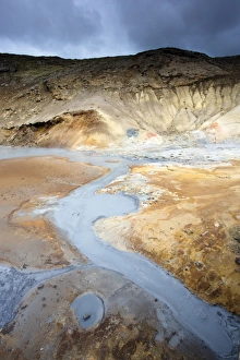 Iceland Geothermal Landscape Prints: Boiling mud pools and stream at Seltun