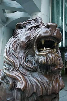 Related Images Collection: Bronze lion statue outside the HSBC Bank Headquarters, rubbing its paws is said to bring good luck