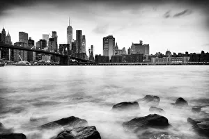 Brooklyn Bridge and Lower Manhattan skyline taken from Pebble Beach, New York City Brooklyn Bridge and Lower Manhattan skyline taken from Pebble Beach, New York City