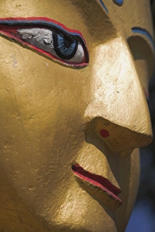Monkey Temple Kathmandu Prints: Detail of Buddha image at base of stupa
