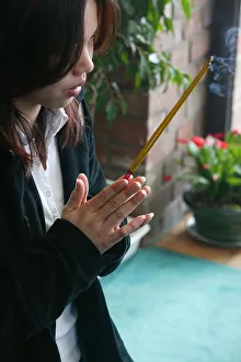 Buddhist prayer, Linh Son pagoda, Joinville le Pont, France, Europe Buddhist prayer, Linh Son pagoda, Joinville le Pont, France, Europe