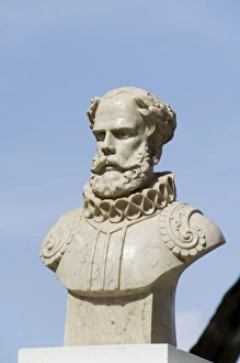 Cape Verde Islands Prints: Bust of Lvziada in the Parca Nova, Mindelo, Sao Vicente, Cape Verde Islands, Africa