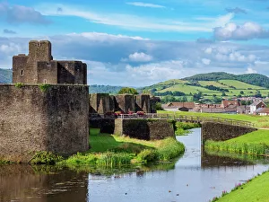 Caerphilly Castle Prints: Caerphilly Castle and Moat, Caerphilly, Gwent, Wales, United Kingdom, Europe