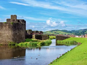 Caerphilly Castle Prints: Caerphilly Castle and Moat, Caerphilly, Gwent, Wales, United Kingdom, Europe
