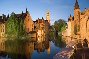 Evening Print of Bruges' Canal and Belfry Tower