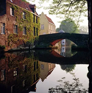 Prints of Canal reflections, Bruges, Belgium Belgium Prints: Bruges Canal Reflections Print