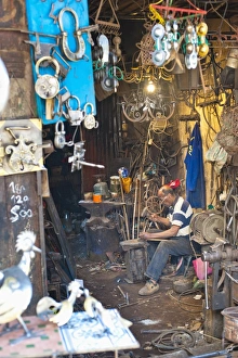 Marrakech Souk Prints: Carpenter and metalworker in his workshop in the souk