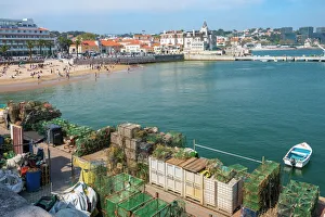 Prints of Cascais Pier and Beach, Cascais, Lisbon Coast, Portugal, Europe Portugal Prints: Cascais Pier and Beach Print, Lisbon Coast, Portugal