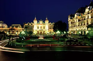 Prints of The casino and hotel de Paris by night, Monte Carlo, Monaco Monaco Prints: Monte Carlo Casino Print by Night
