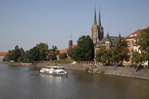 Polish Cathedral Architecture Prints: Cathedral and River Odra (River Oder), Old Town, Wroclaw, Silesia, Poland, Europe