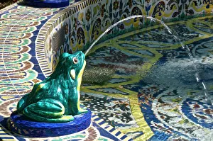 Ceramic frog spitting out water, Frogs Fountain, Maria Luisa Park, Seville, Andalusia, Spain, Europe Ceramic frog spitting out water, Frogs Fountain, Maria Luisa Park, Seville, Andalusia, Spain, Europe