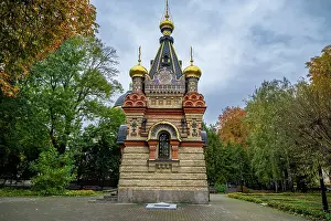 Prints of Chapel tomb Paskevichi in Gomel, Belarus features distinct architecture and historical significance surrounded by trees Belarus Prints: Chapel Tomb Print in Gomel, Belarus