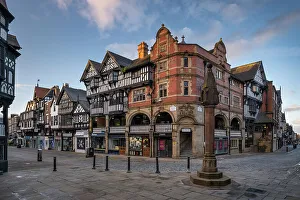 Prints of Chester Cross and Bridge Street Medieval Row, Bridge Street, Chester, Cheshire, England, United Kingdom, Europe Chester Prints: Chester Cross and Bridge Street Medieval Row Print